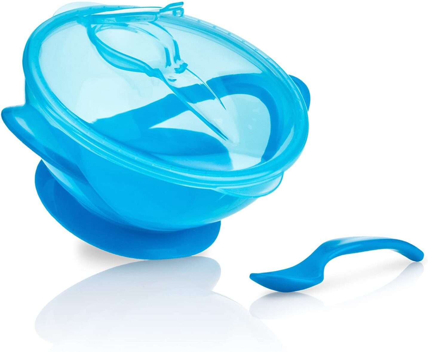 Suction Bowl With Spoon And Lid – Blue