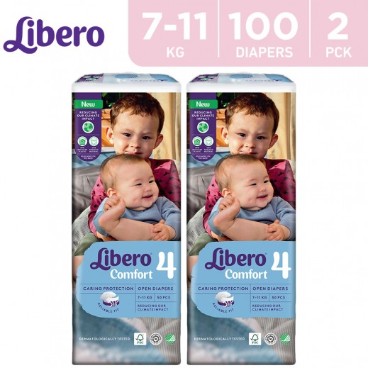 LIBERO COMFORT DIAPERS STAGE 4 (7-11 KG) 2 X 50 PIECES - Mybabykw